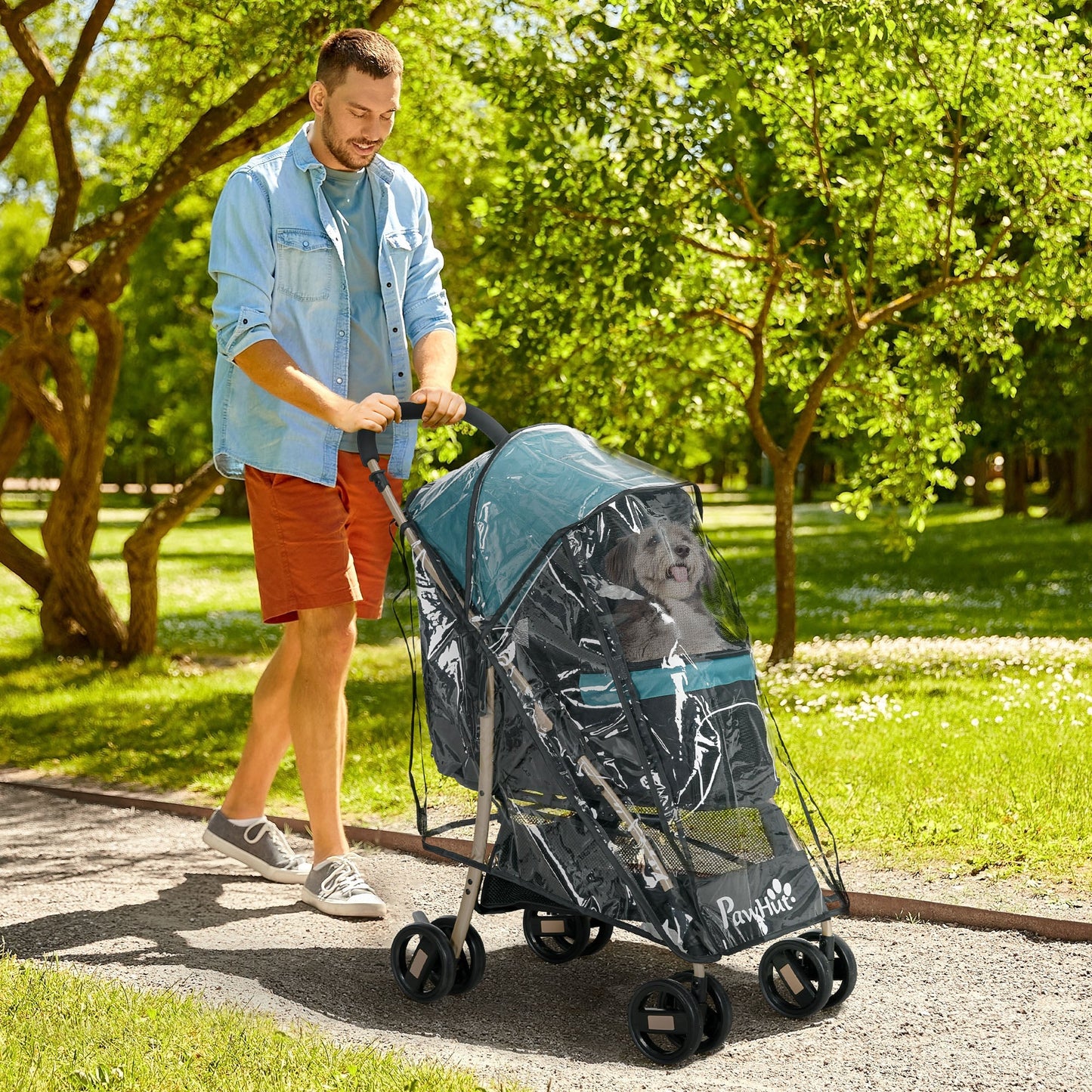 Oxfoad Pet Stroller for Small Minature Dogs with Rain Cover Dark Green-1