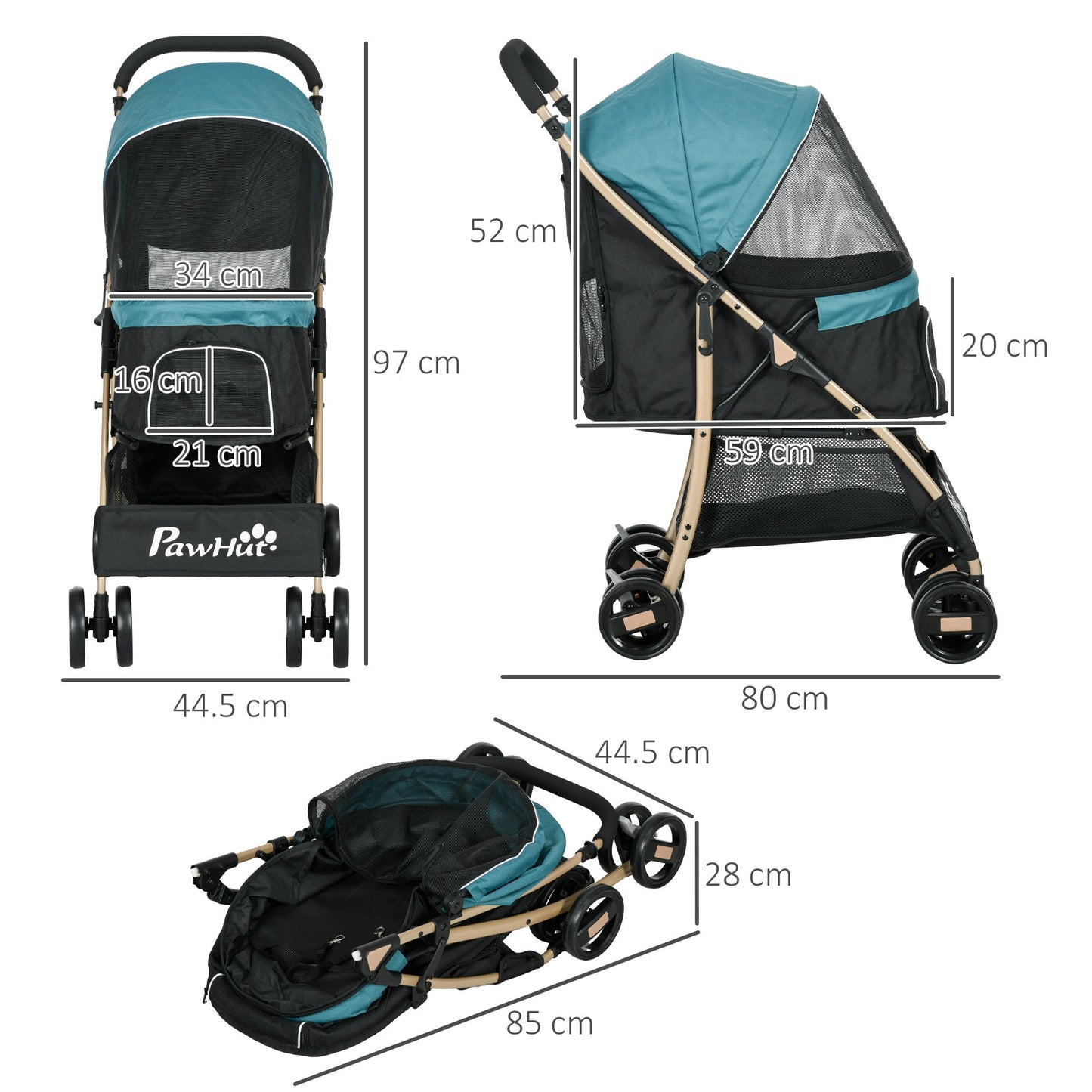 Oxfoad Pet Stroller for Small Minature Dogs with Rain Cover Dark Green-2
