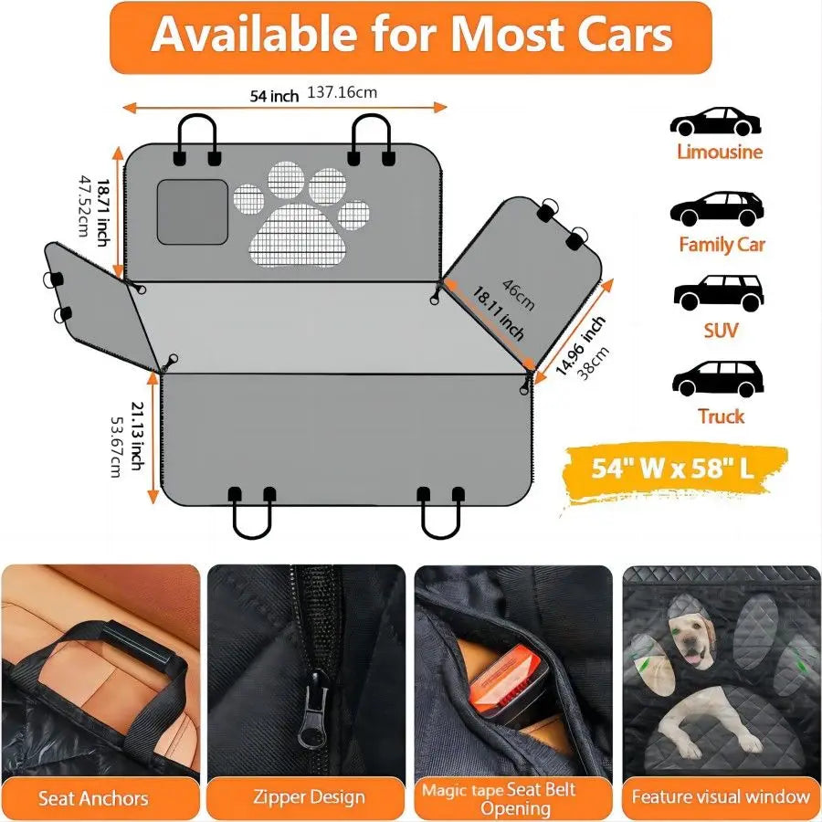 Car Seat Cover for Back Seat Hammock Style with Mesh Window Grey-1