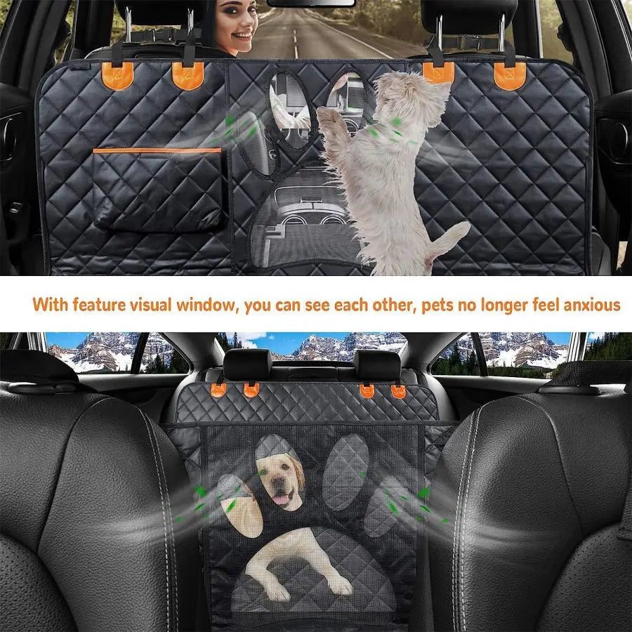 Car Seat Cover for Back Seat Hammock Style with Mesh Window Grey-3