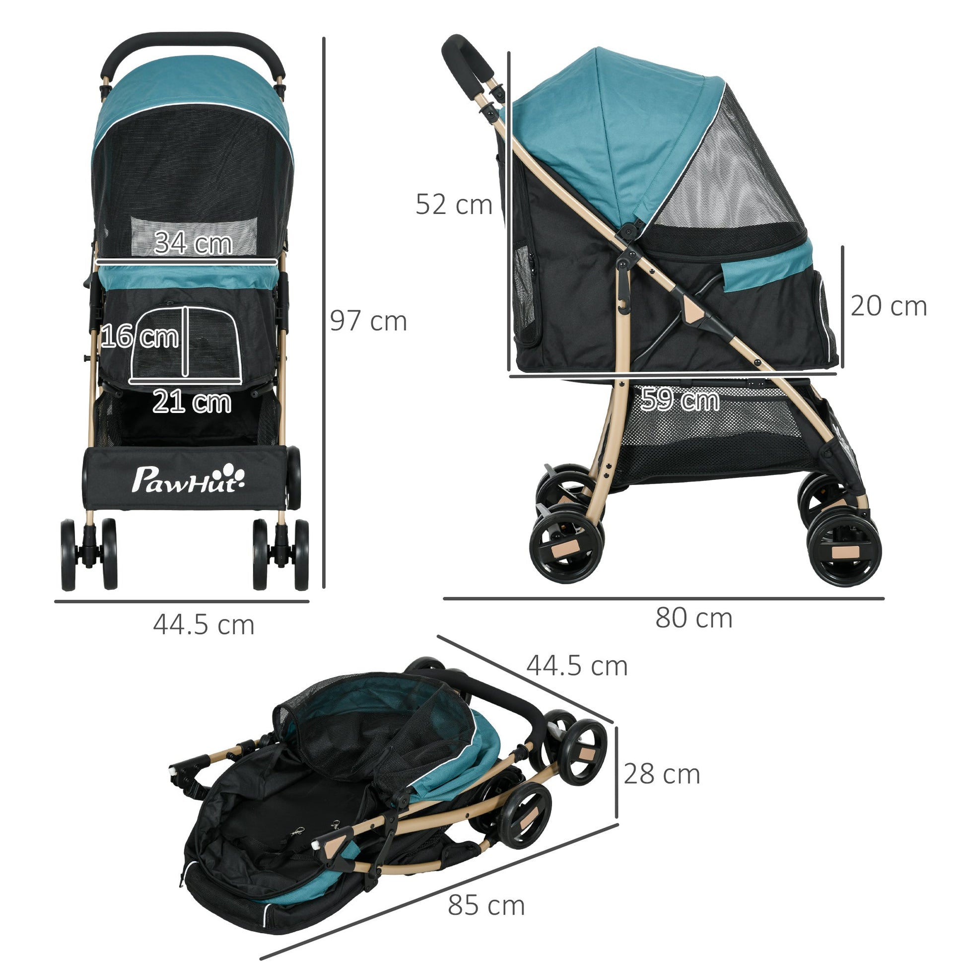 Oxfoad Pet Stroller for Small Minature Dogs with Rain Cover Dark Green-2